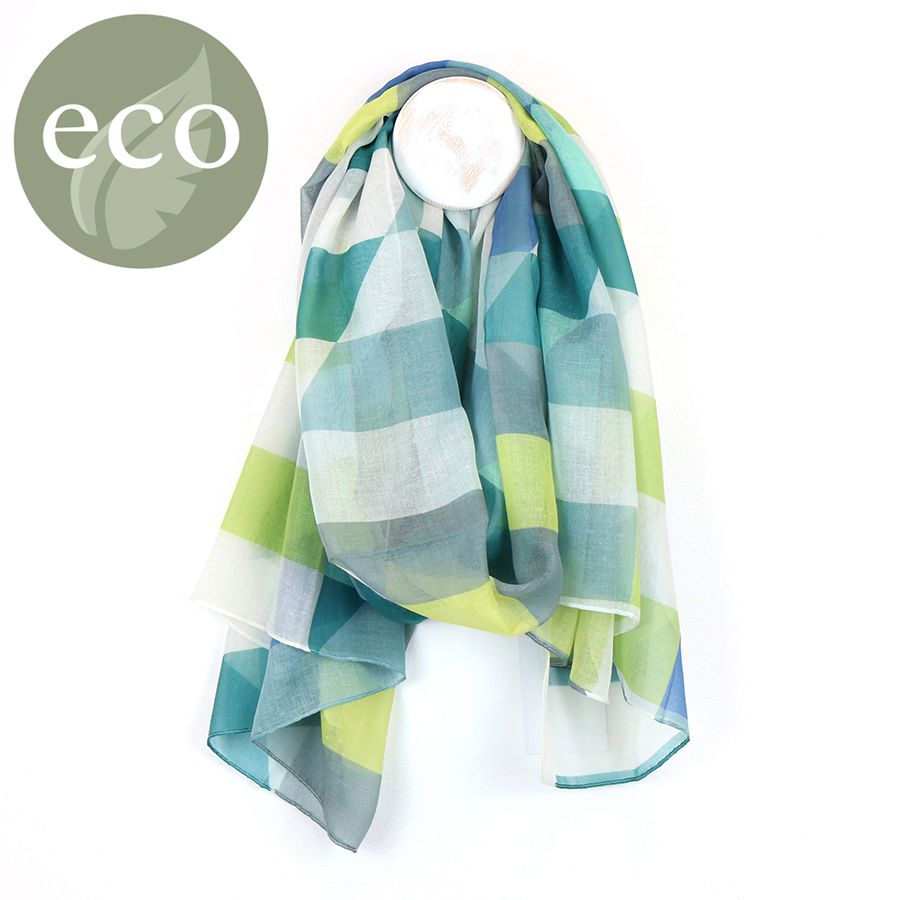 100% Recycled green mix colour block scarf