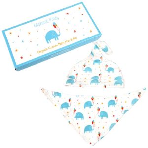Elephant Party Organic Cotton Babies Hat and Bib Set